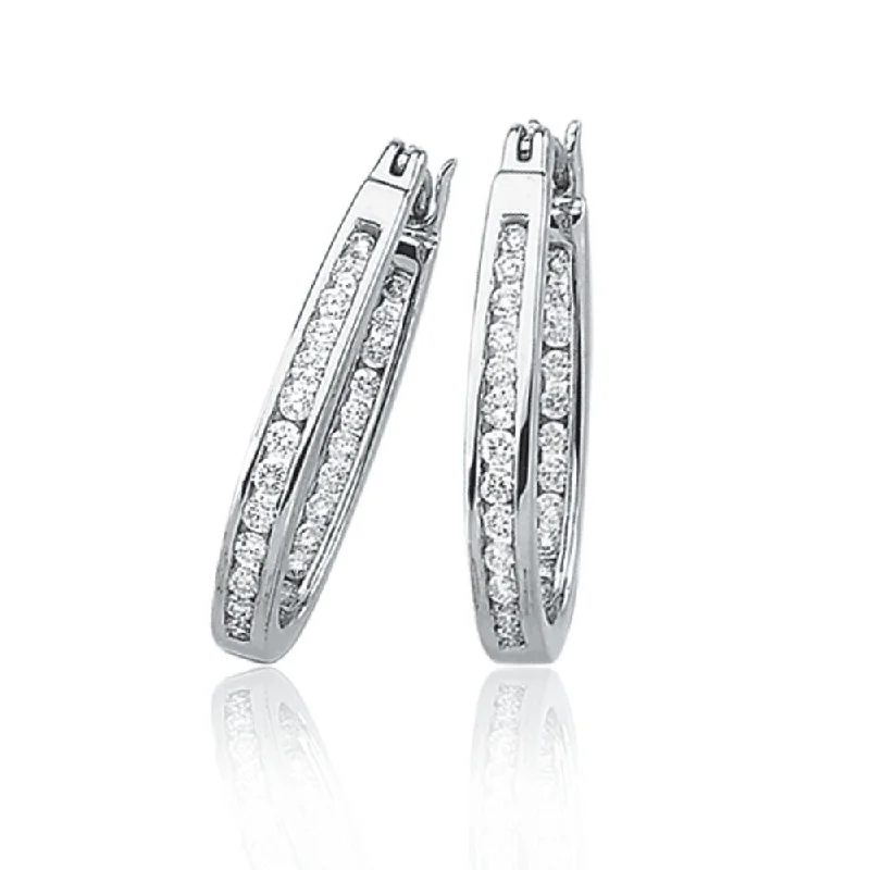 1/2 Cttw, Channel Set Diamond Hoops - 14k White Gold