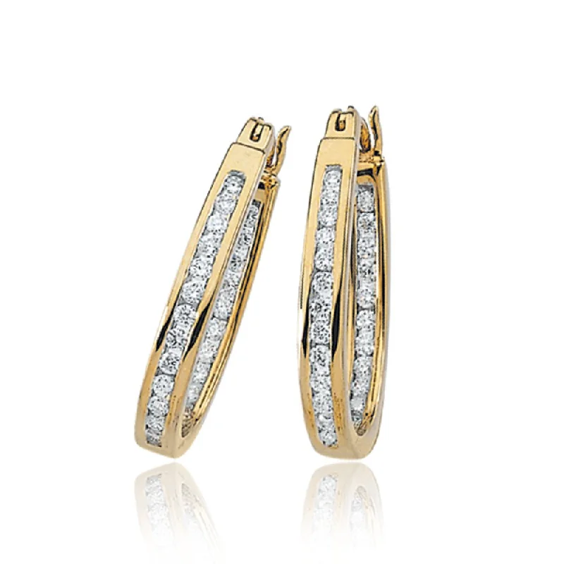 1/2 Cttw, Channel Set Diamond Hoops - 14k Yellow Gold