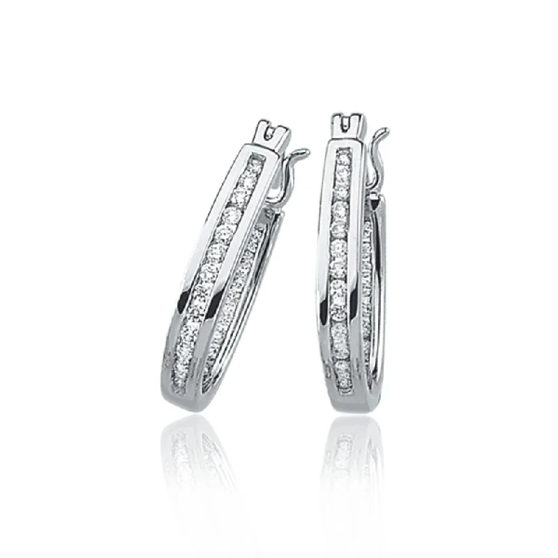 1/3 Cttw, Channel Set Diamond Hoops - 14k White Gold