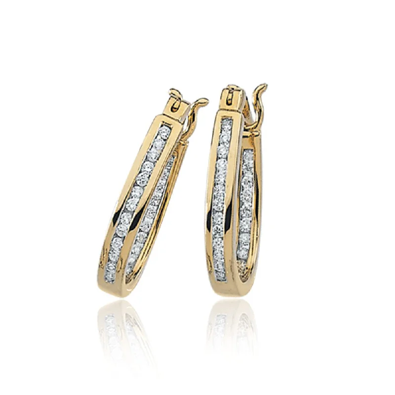 1/3 Cttw, Channel Set Diamond Hoops - 14k Yellow Gold