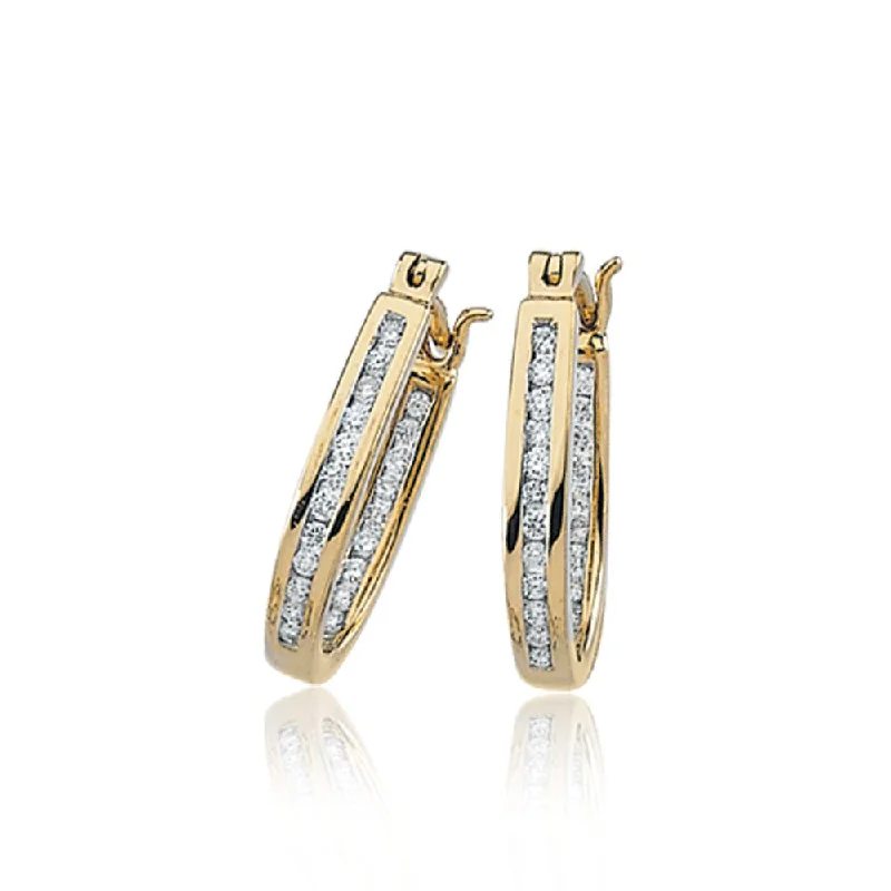 1/4 Cttw, Channel Set Diamond Hoops - 14k Yellow Gold