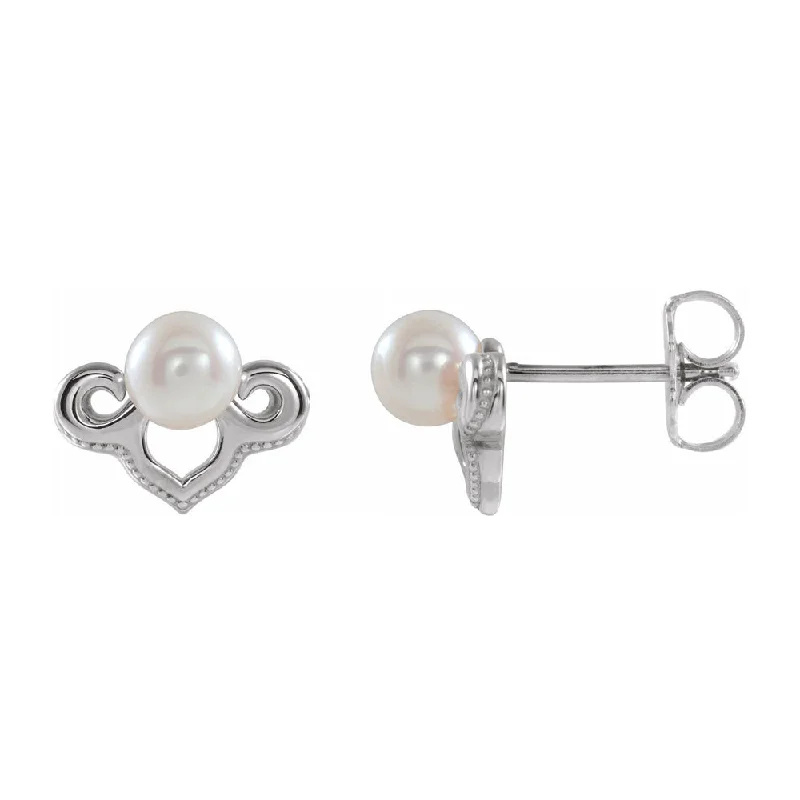 14K White or Yellow Gold Freshwater Cultured Pearl Earrings, 10 x 7mm