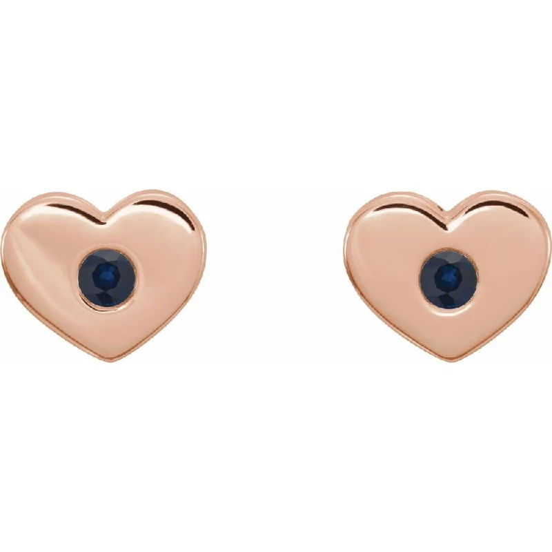 14k White, Rose or Yellow Gold Blue Sapphire Heart Earrings, 8x6mm