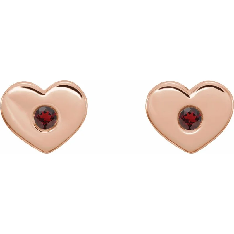 14k White, Rose or Yellow Gold Mozambique Garnet Heart Earrings, 8x6mm