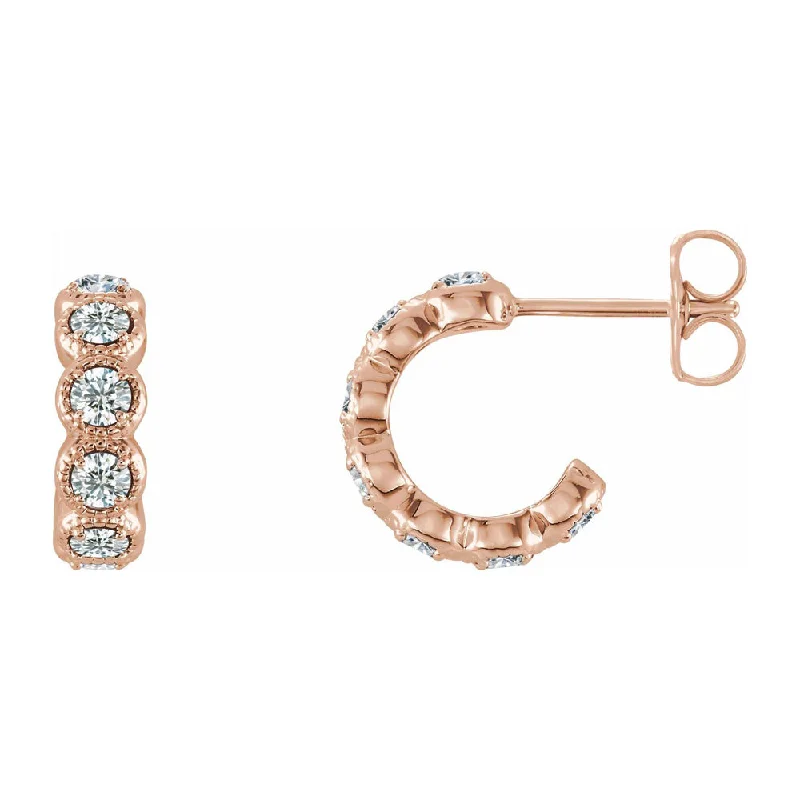 14K White, Yellow or Rose Gold 7/8 CTW Diamond Small J Hoop Earrings