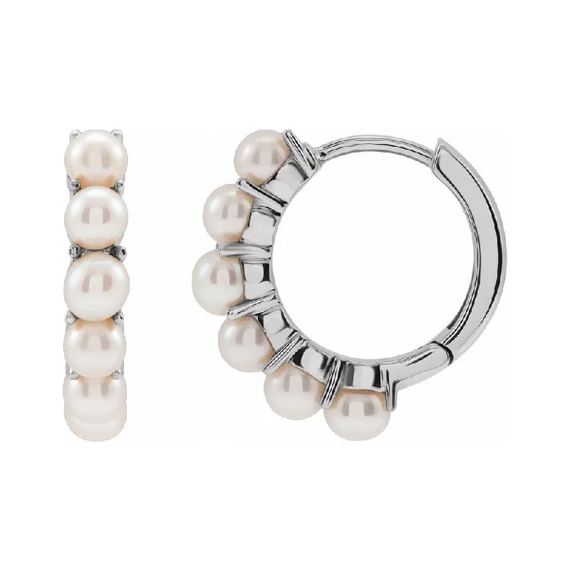 14K Yellow or White Gold FW Cultured Pearl Huggie Hoop Earrings 15.5mm