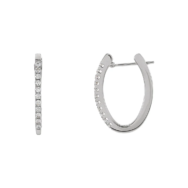 20mm Oval 1/3 Cttw Diamond Hoop Earrings in 14k White Gold