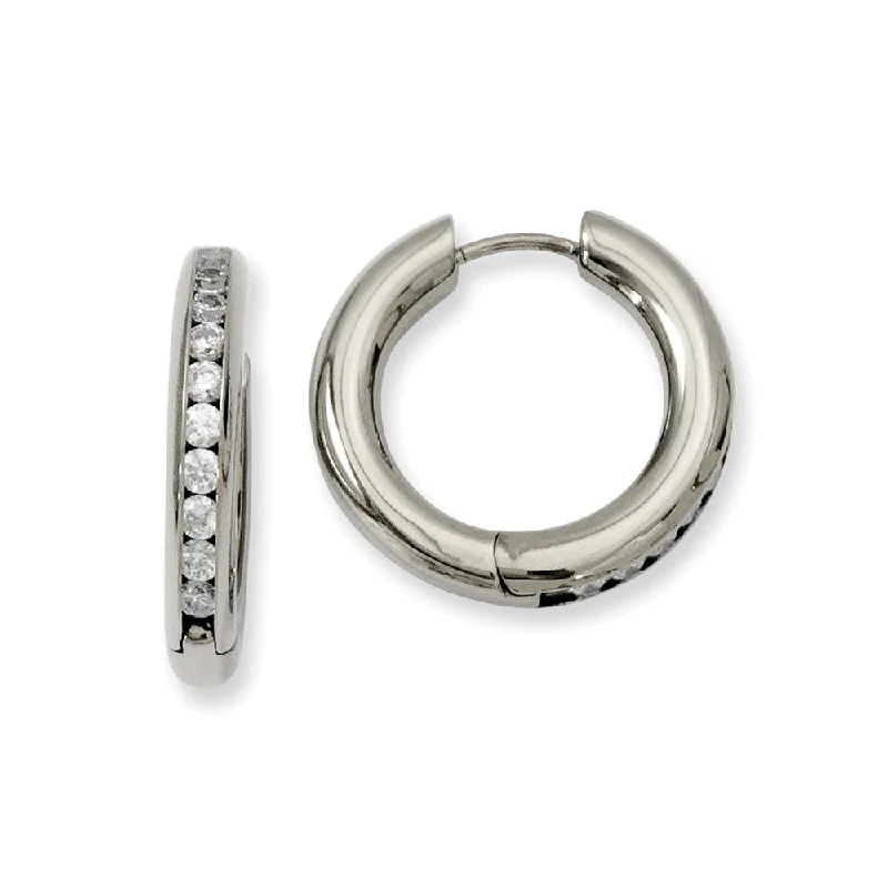 3mm Titanium Cubic Zirconia Hinged Round Hoop Earrings, 20mm (3/4 in)