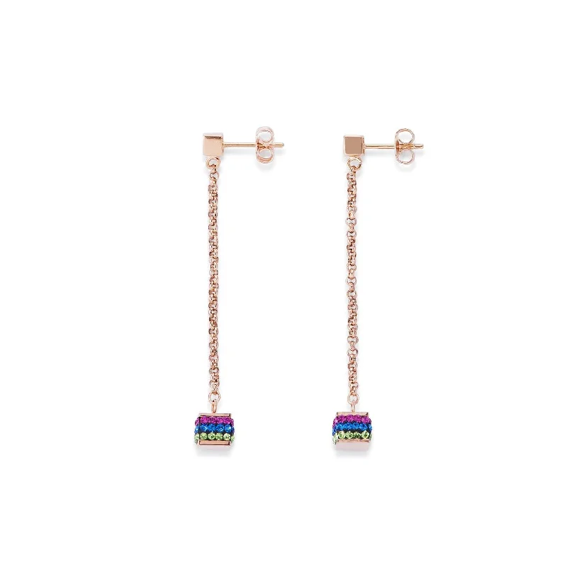 Coeur de Lion Multicolored Cube and Chain Drop Earrings