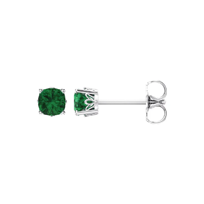 4mm Cushion Lab Created Emerald 14k White Gold Stud Earrings