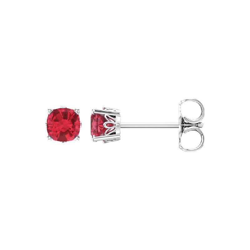 4mm Cushion Lab Created Ruby 14k White Gold Stud Earrings