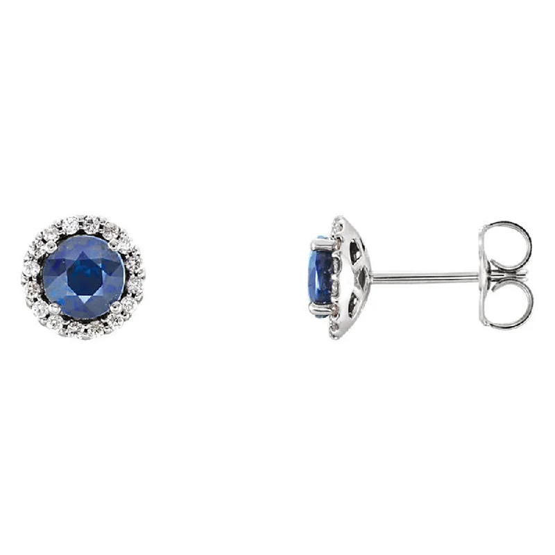 7mm 14k White Gold Blue Sapphire & 1/6 CTW (G-H, I1) Diamond Earrings