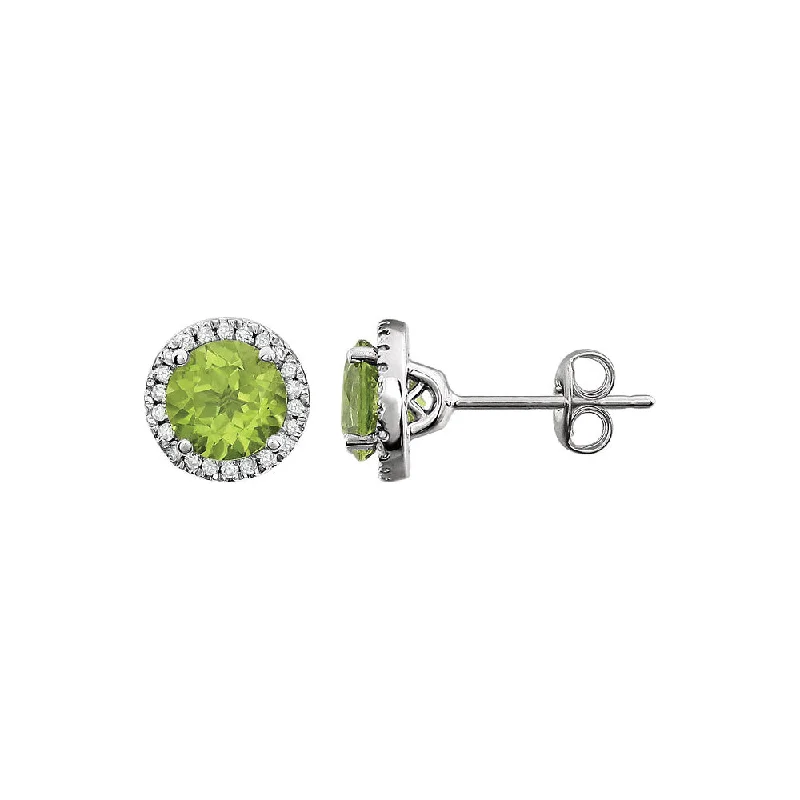 8mm Halo Style Peridot & Diamond Earrings in 14k White Gold