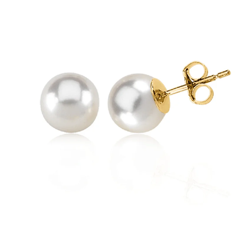 8mm White Akoya Cultured Pearl and 14k Yellow Gold Stud Earrings