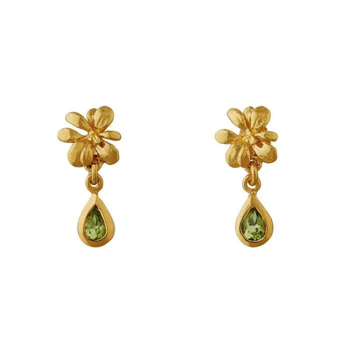 Alex Monroe Small Rosette Studs with Peridot Drop