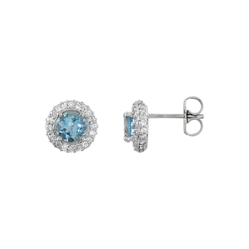 Aquamarine & Diamond Entourage 8.5mm Post Earrings in 14k White Gold