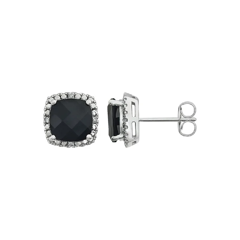 Black Onyx & Diamond 10mm Earrings in 14k White Gold