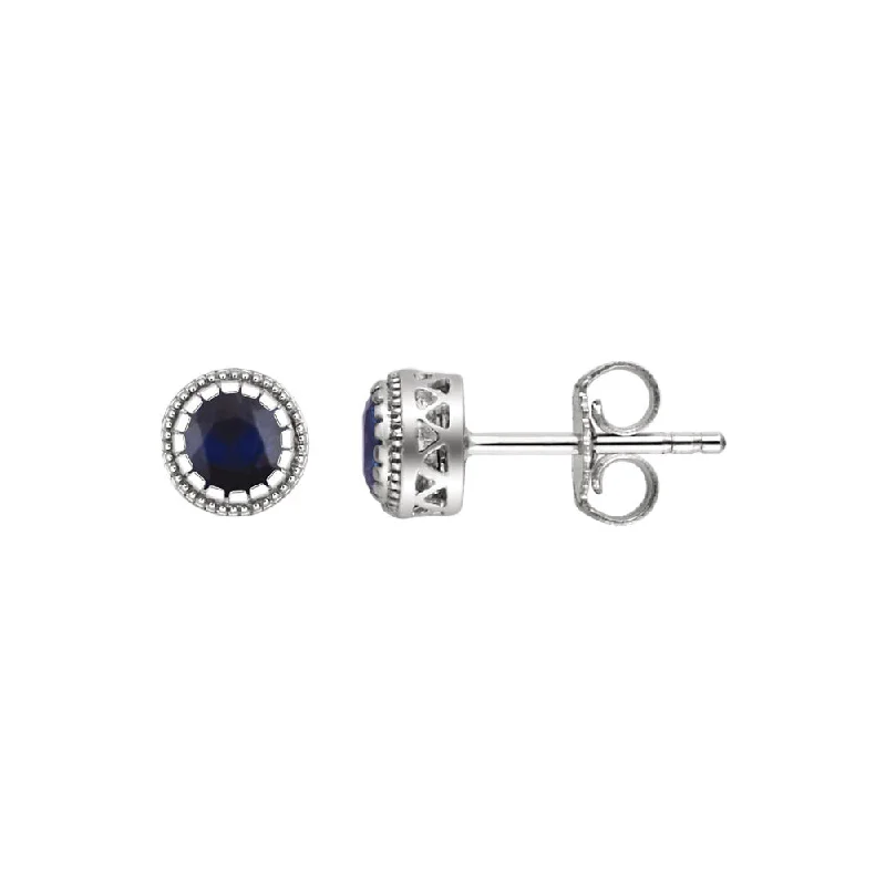 Blue Sapphire September Birthstone 8mm 14k White Gold Stud Earrings