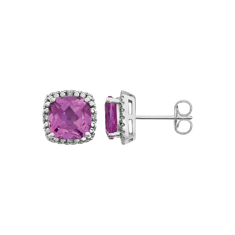 Created Pink Sapphire & Diamond 10mm Earrings in 14k White Gold