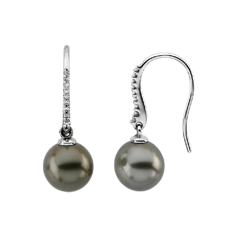 Gray Tahitian Cultured Pearl & Diamond 14k White Gold Dangle Earrings