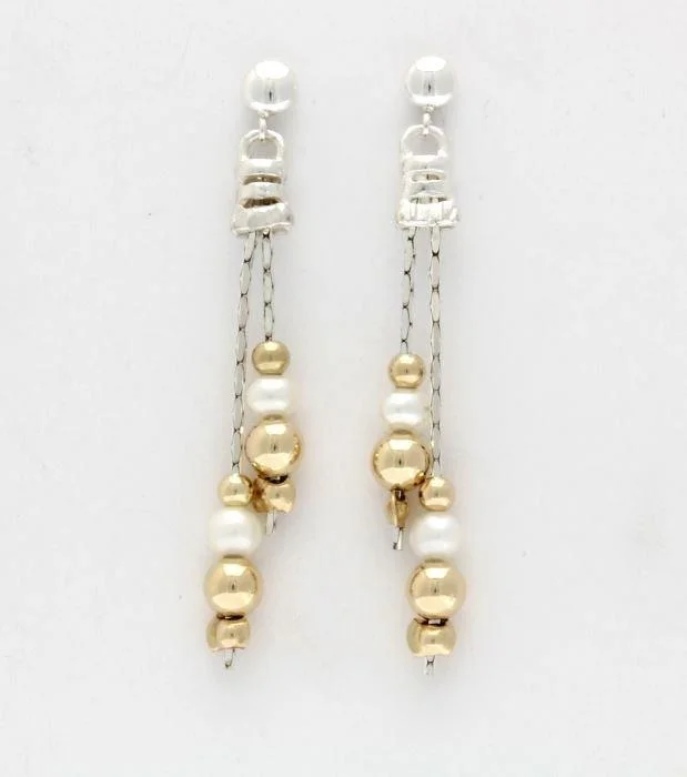 Lavan Long Pearl & Gold Drop Earrings