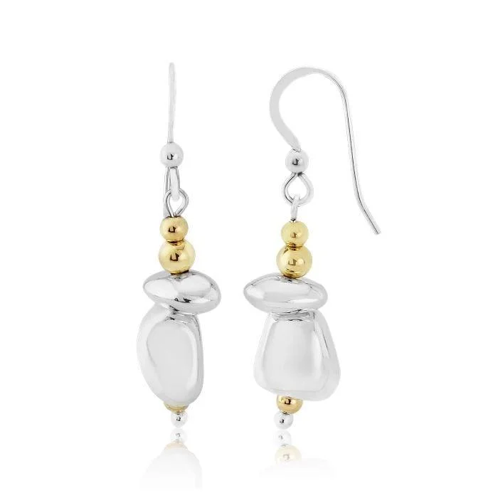 Lavan Sterling Silver Pebbles and Gold Drop Earrings