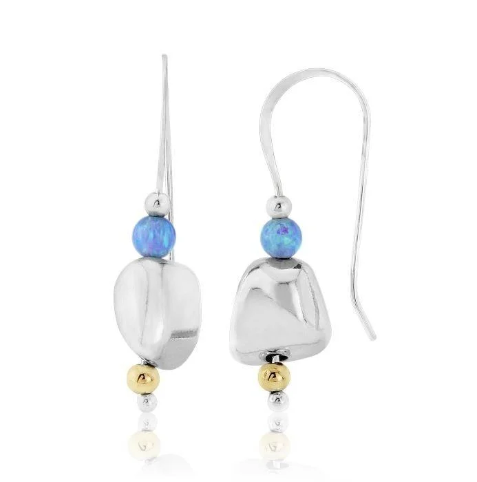 Lavan Sterling Silver Pebble Gold & Opal Drop Earrings