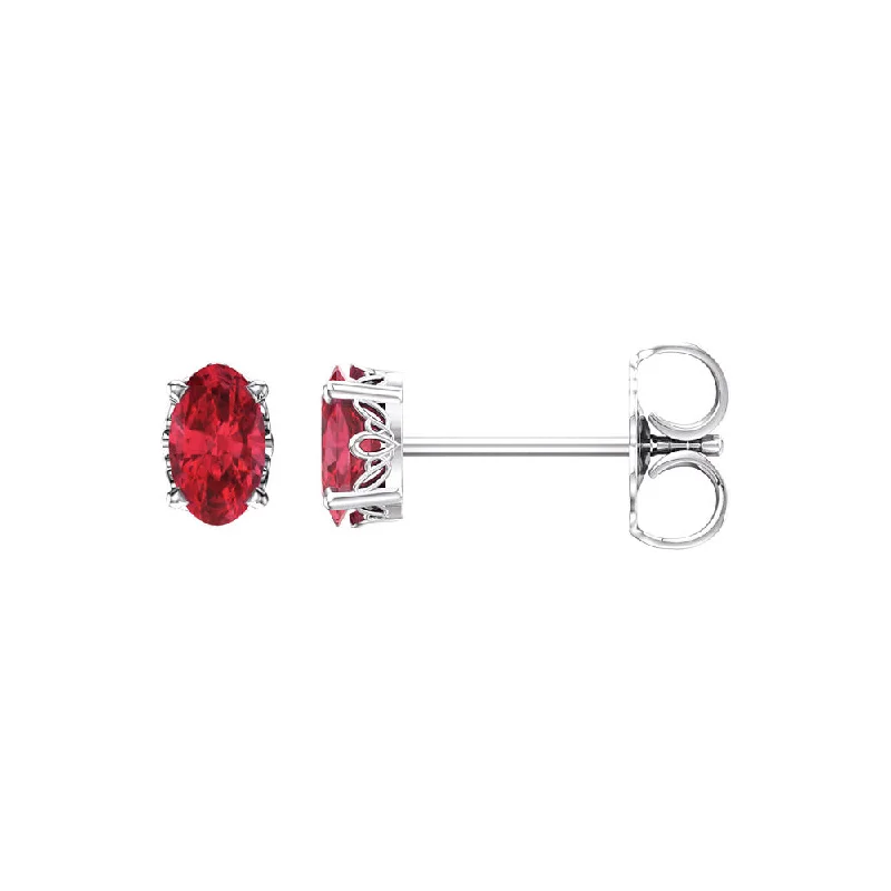 Oval Lab Created Ruby & 14k White Gold Stud Earrings, 3 x 5mm