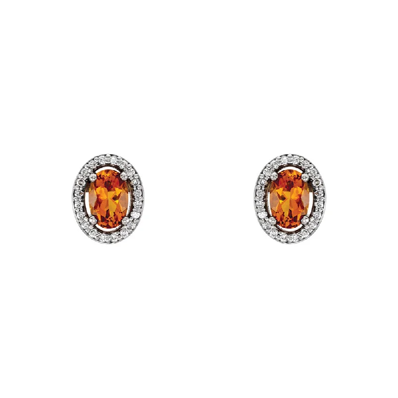 Oval Citrine & Diamond Halo Earrings in 14k White Gold