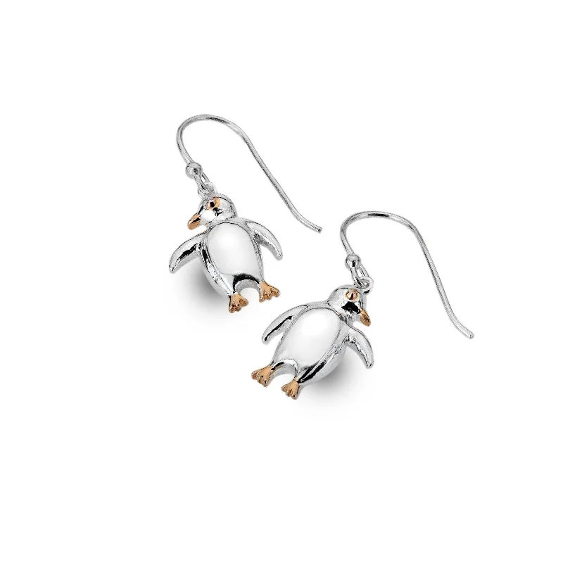 Sea Gems Penguin Drop Earrings with Rose Gold