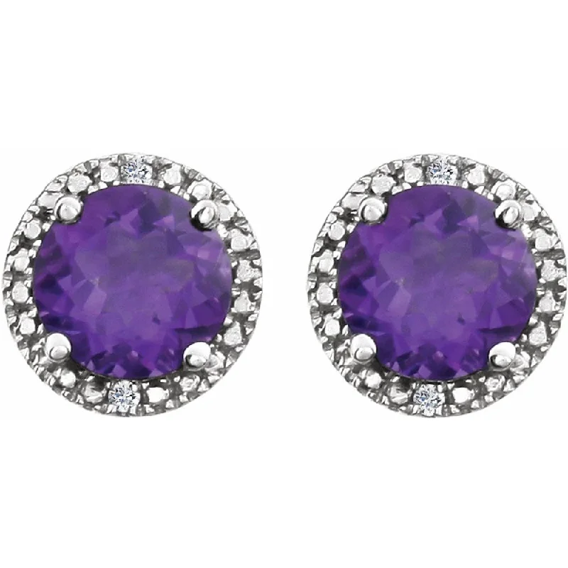 Sterling Silver, Gemstone & .01 CTW Diamond 8mm Halo Style Earrings