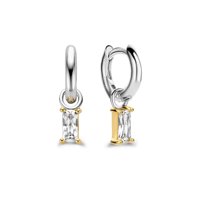 Ti Sento Cubic Zirconia Baguette Drop Hoop Earrings