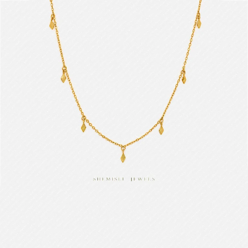 Tiny Diamond Shape Drops Necklace, Unisex, Gold, Silver  (14.75"+2.25"=17") SHEMISLI - SN031