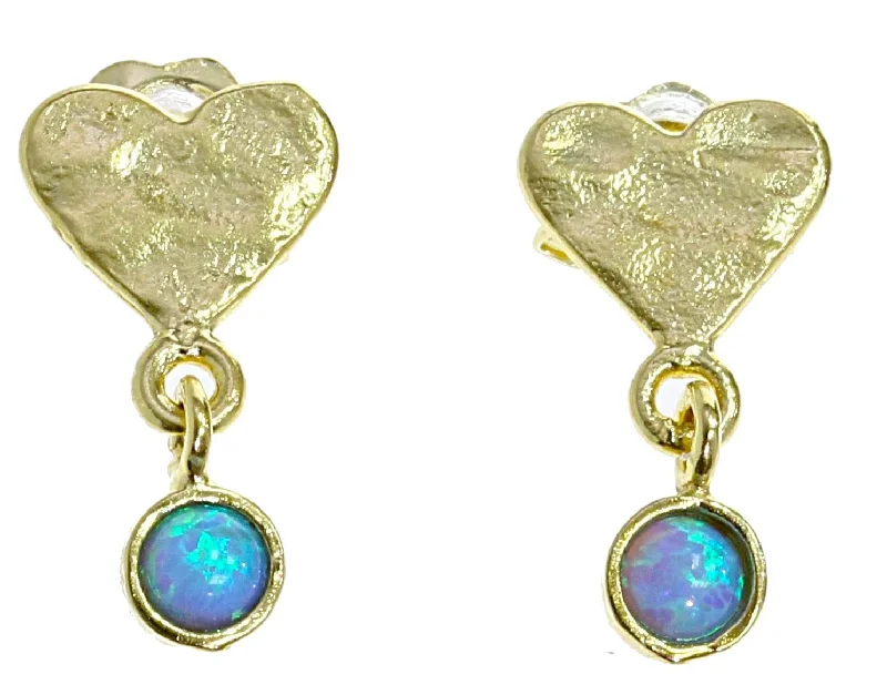 Yaron Morhaim Blue Opal Gold Heart Drop Earrings