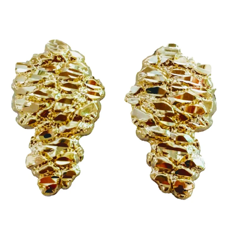 10KT Yellow Gold 20X12MM Stud Nugget Earrings