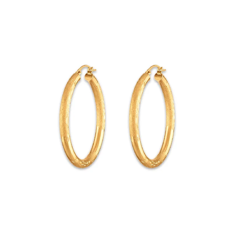 10KT Yellow Gold 3X32MM Hoop Earrings