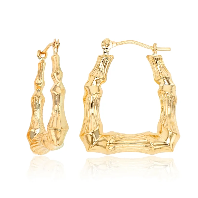 10KT Yellow Gold 4X20MM Hoop Square Bamboo Earrings