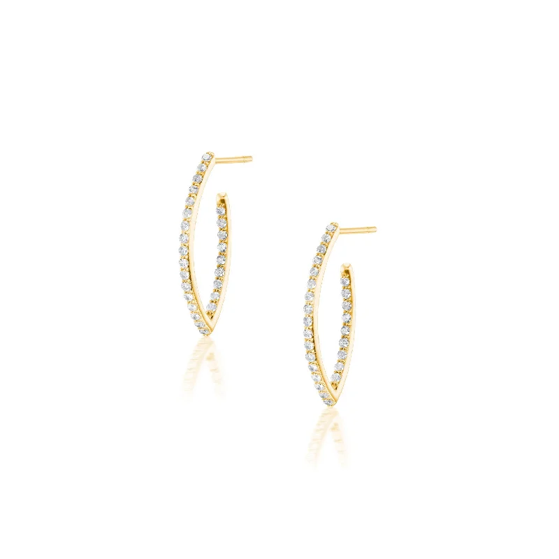 14k Baby Diamond Marquis Hoop Earrings