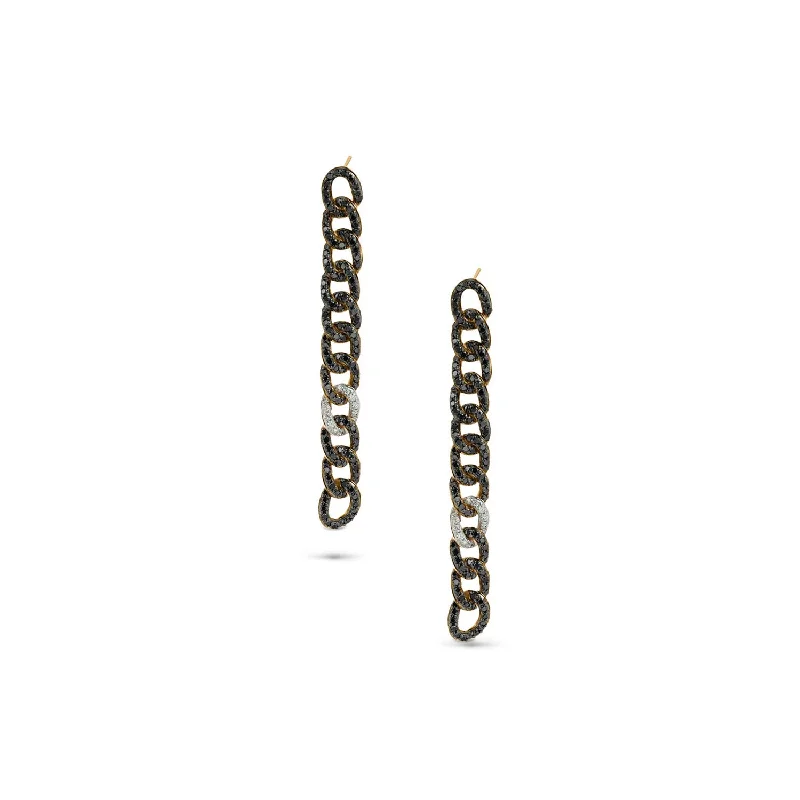 14k Black and White Diamond Curb Chain Earrings