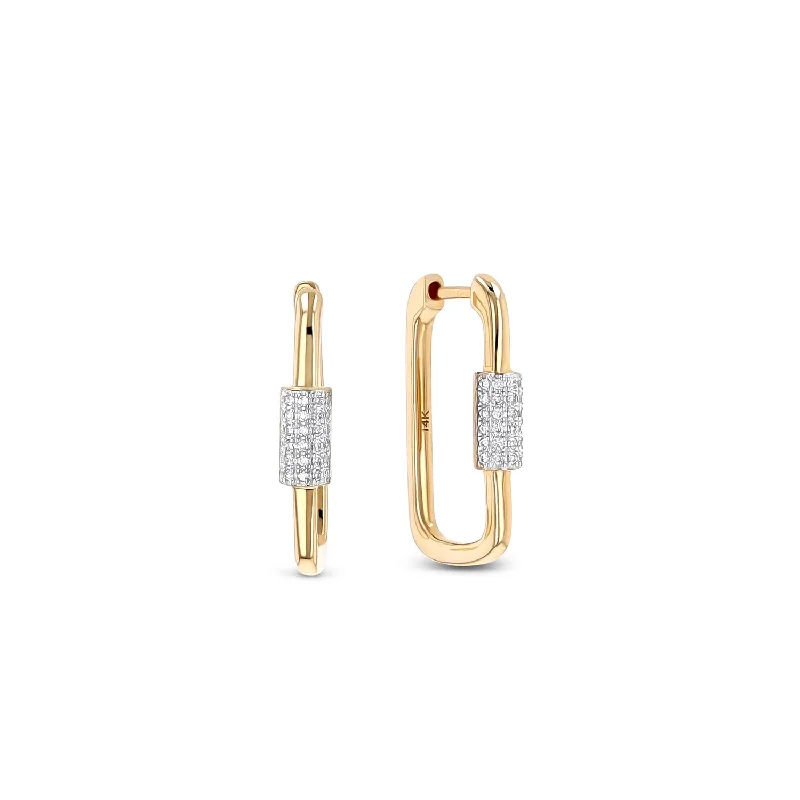 14k Carabiner Rectangle Huggie Diamond Earrings