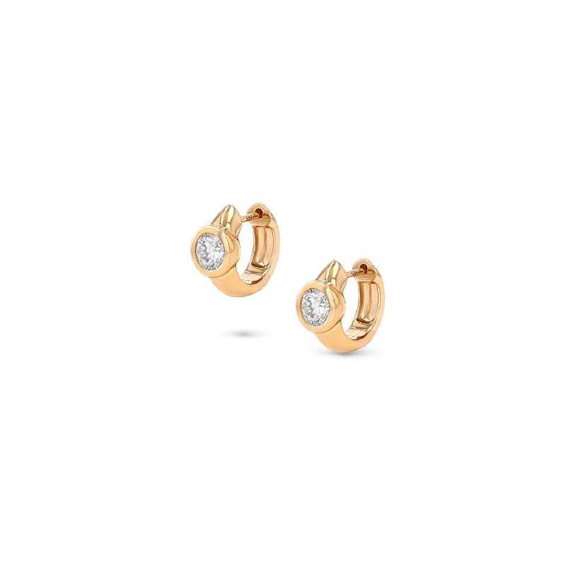 14k Bezel Set Diamond Huggie Earrings