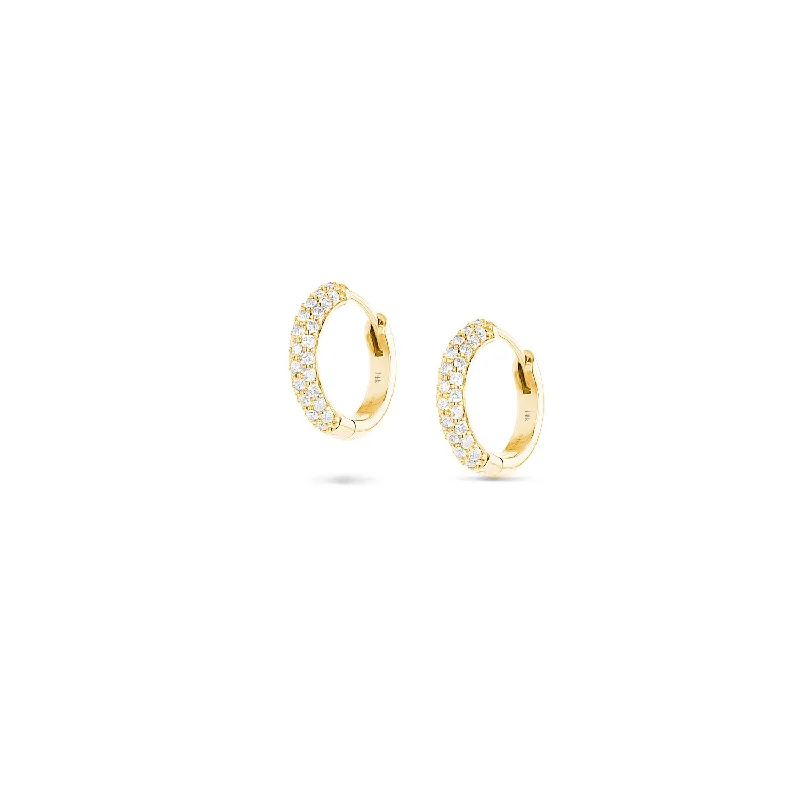 14k Diamond Huggie Hoop Earrings - 15mm