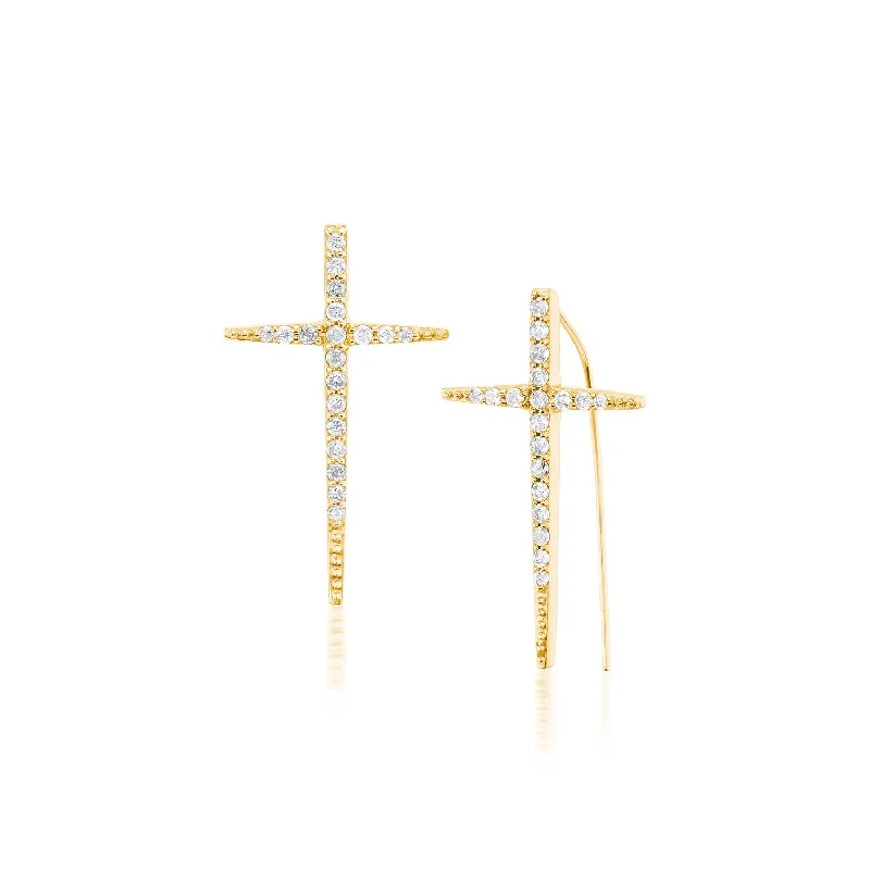 14k Gold Diamond Baby Cross Spike Earrings