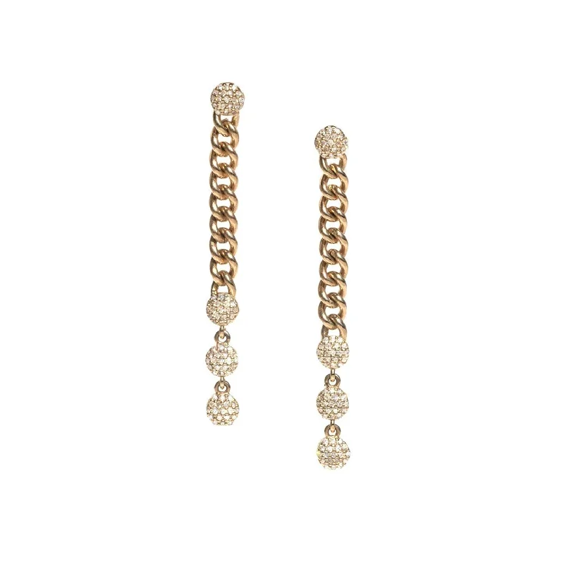 14K Gold Diamond Pebble Curb Chain Drop Earrings