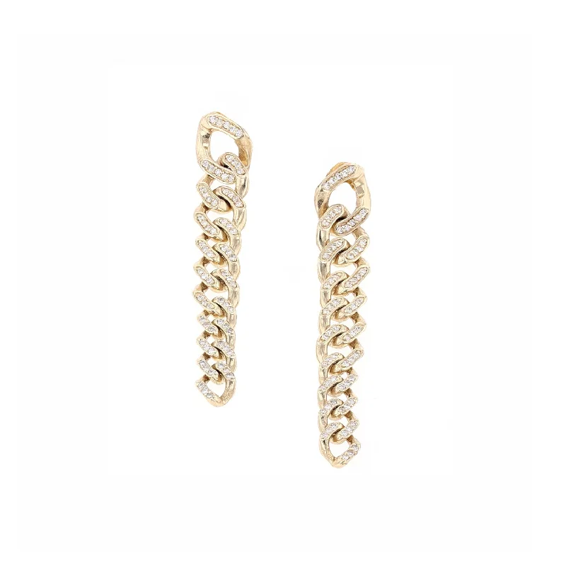 14k Gold Tapered Curb Chain Pave Diamond Earrings