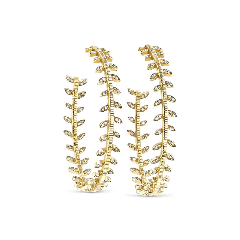 14k Grecian Leaf Inside Out Hoop Earrings - 52mm