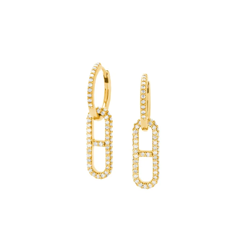 14K H Link Diamond Pave Huggie Hoop Earrings