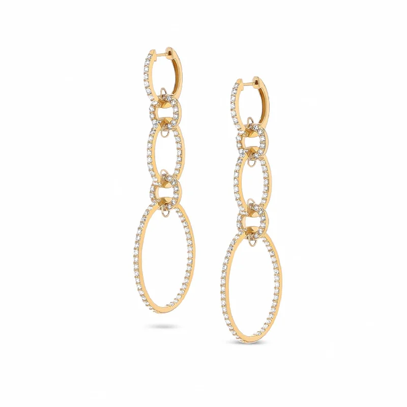 14k Inside Out Oval Hoops Diamond Drop Earrings