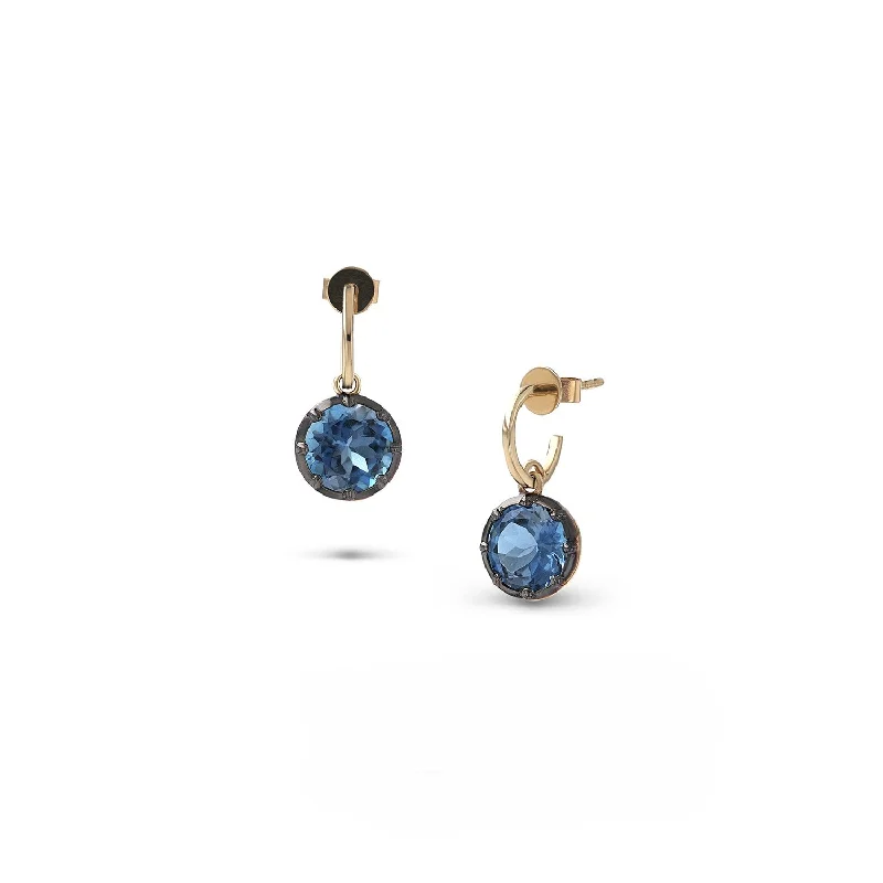 14k London Blue Topaz Drops on Huggie Earrings