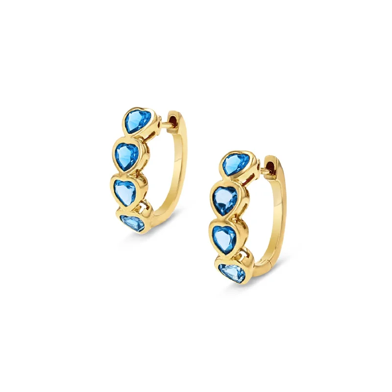 14k London Blue Topaz Heart Huggie Earrings